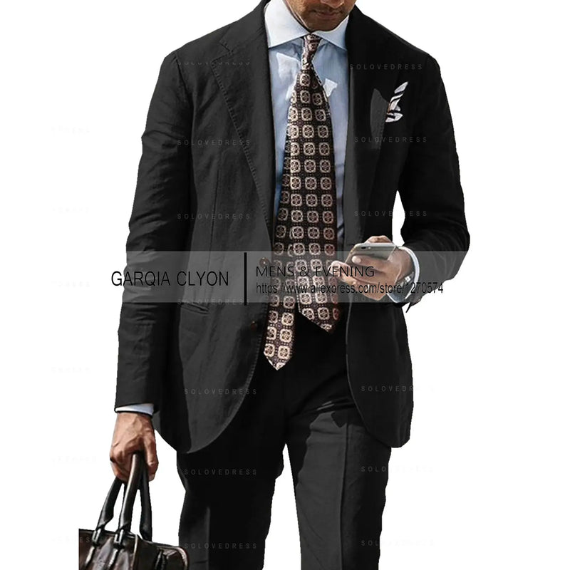2025 New Casual Men's Suit Jacket Summer Spring Blazer Two Bottom Breathable Cotton Linen Coat 2 Pieces( Jacket+Pants )