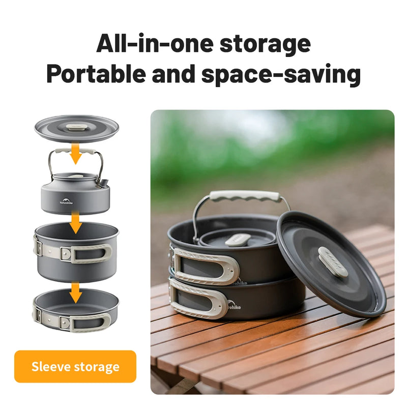 Naturehike Camping Cookware Kit Outdoor Frying Pan Portable Kettle Foldable Picnic Tableware Kitchen Utensils Cooking Utensils