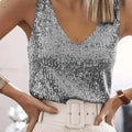 Women Sequin V Neck Tank Top Sleeveless Sparkly Camisole - View 16 | SAMAG