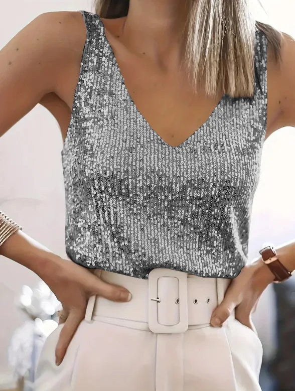 Women Sequin V Neck Tank Top Sleeveless Sparkly Camisole - View 16 | SAMAG