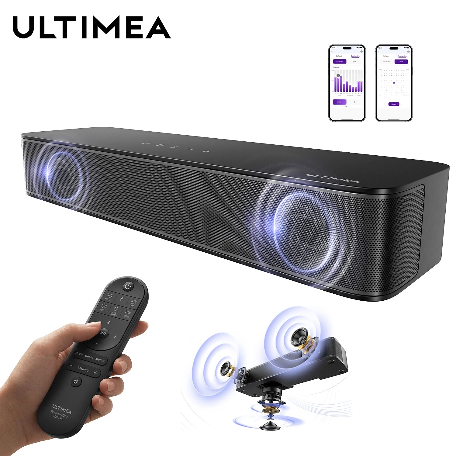 ULTIMEA 120W 2.1ch Compact Soundbar for TV, 3-Inch Built-in Subwoofer, Bluetooth 5.4 TV Sound Bar Speakers