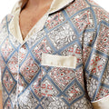 2pcs Men's Geometric Print Pajama Set Stylish Brown Short-Sleeve Shirt with Elastic Waist Shorts Comfortable Polyester Sleepwear