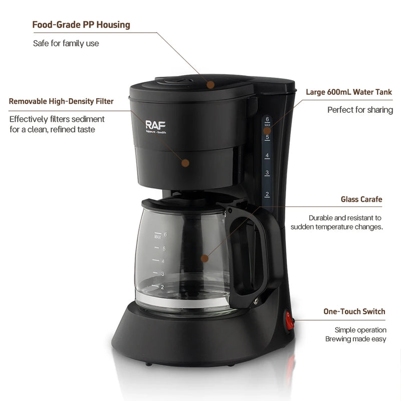 Drip Coffee Maker - Automatic Home Coffee Machine with Keep-Warm Function for American Coffee & Tea Brewing in Office