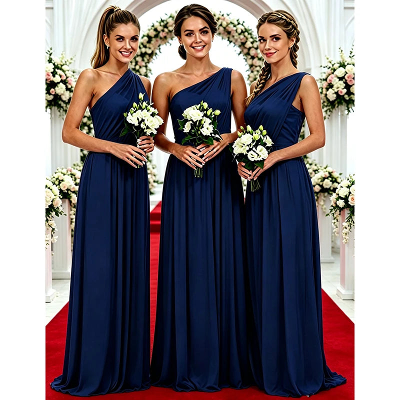 One Shoulder Lemon Yellow Bridesmaid Dresses Chiffon | SAMAG
