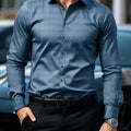 Men's dark plaid long sleeved shirt slim fit European | SAMAG