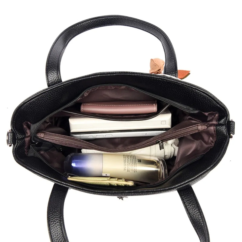 Luxury Handbags for Women New Soft Leather Large Capacity Commute Tote Bag Elegant Floral Pendant Design Shoulder Crossbody Bag
