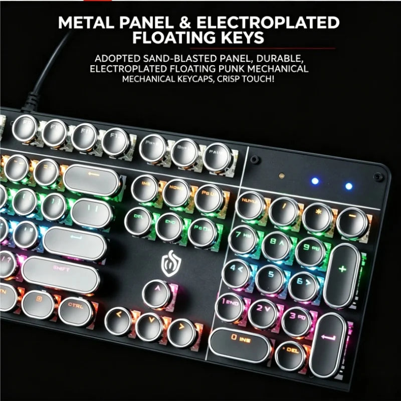 Steam Punk HJK920 Mechanical Wired Keyboard with Plated Keycaps Qing Axis for Esports Gaming - Durable Gaming Keyboard
