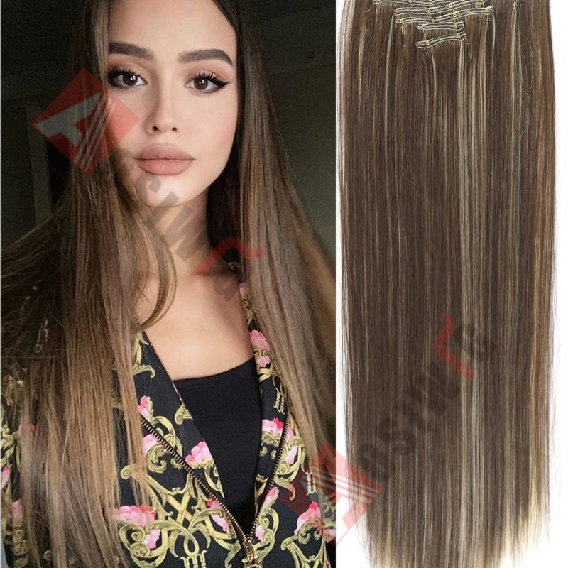 18-32Inch 16 Clips in Hair Extensions Long Straight Hairstyle Synthetic Blonde Black Hairpieces Heat Resistant False Hair Daily