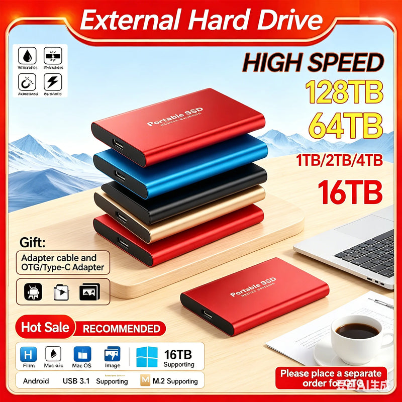 Large Capacity External Hard Drive Portable Hard Disk Ultra Slim Design Storage Device for Daily Use