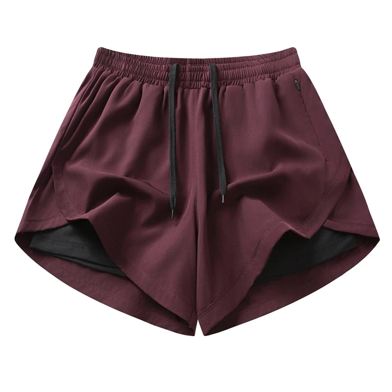 Summer Women's Running Pants Fitness Breathable Casual Shorts Three-in-One False Two-Piece XL Size Outdoor Long Running Pants