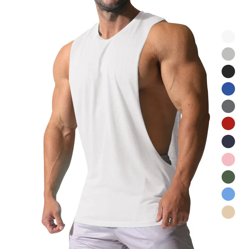Casual Loose Men Vests Summer O-Neck Sleeveless Male Solid Color Big Side Split Tee Shirts  CBFS-23075