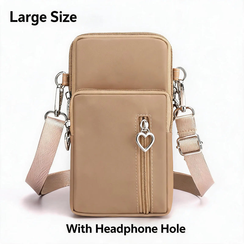 Waterproof Nylon Mini Crossbody Phone Bag for Women Heart Metal Zipper Multi Compartment Shoulder Arm Bag Phone Purse Wallet