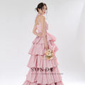 Sondr Tiered Pink Taffeta Halter Wedding Snap Dresses - View 6 | SAMAG