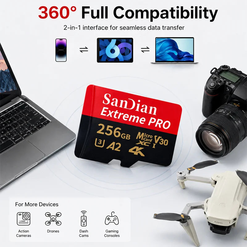 128GB 256GB Compact Micro TF/SD Memory Card Wide Compatibility SD Meomory Cards for Laptop PC Electronic Reader