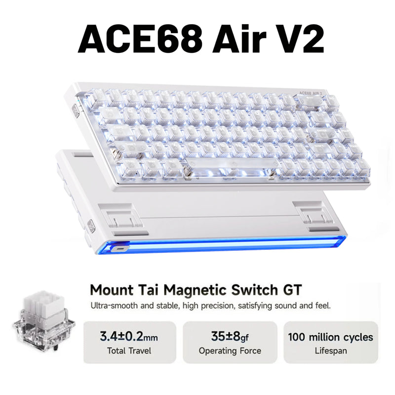 MCHOSE Ace68 Air V2 Gaming Keyboard Magnetic Switch Aluminum Plate 256K Scan Rate 8k Polling Rate RT Keys 0.001mm Accuracy ARGB