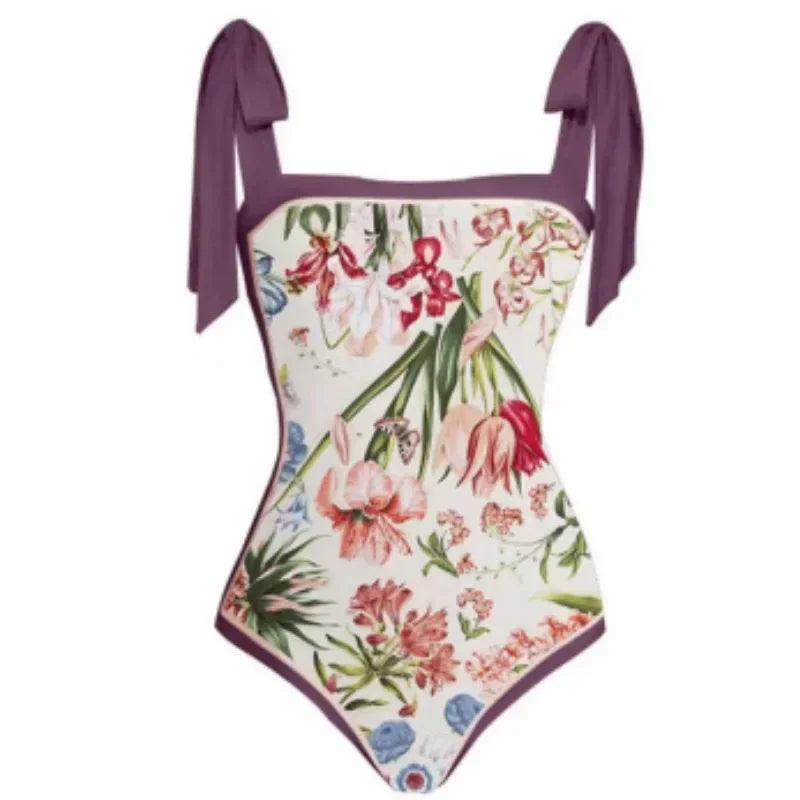 Fashion Women Cover Swimsuit Retro Print Gorgeous One-Piece Suit with Swimwear Beach Casual Swimwear Skirt That Wraps Hips