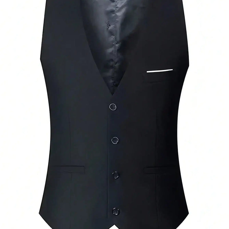 Men Lapel Black Collar 3 Pcs Suit Set Coat Vest Trousers / Business Groom Wedding Dress Fprmal Blazer Pants Waistcoat