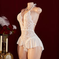 Sexy Crotchless Lingerie Women Lace Hollow Bodysuit Pajamas Teddy Babydolls Deep V Open Bra Porn Underwear Dress Erotic Costumes