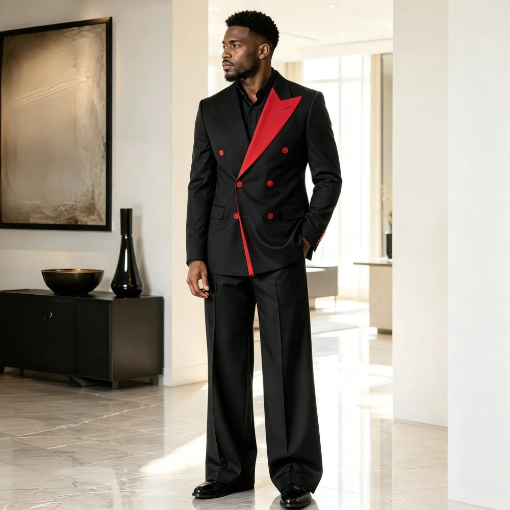 Double Breasted Luxury Men Suit Set Separates 2 Pieces Peak Lapel Blazer with Normal Pants Custom Made For Wedding Prom Party