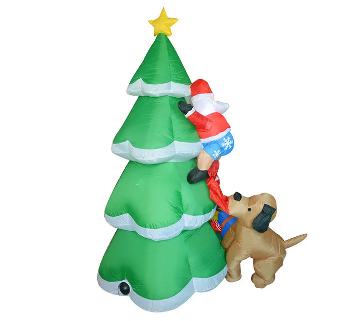 7 FT Outdoor Garden Dog Humorously Trying to Pull the Pants Off Santa Inflatable Christmas Tree Party Decoration
