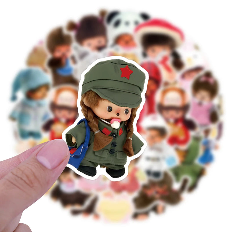 34pcs Monchhichi Waterproof Stickers Large Size Fun And Durable Decals for Crafts And DIY Projects