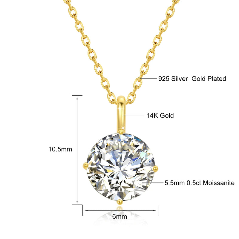 Hot Sale 100% Real 14k AU585 Gold Pendant D Color Moissanite Necklace For Women 0.5ct/1ct/2ct/3ct Luxury Engagement Jewelry