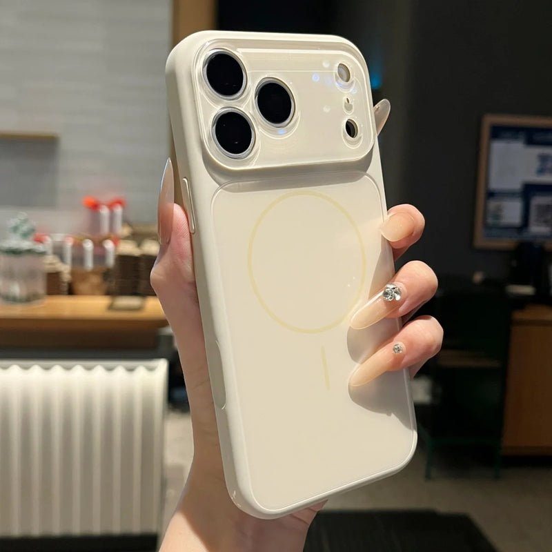 Fashion Liquid Silicone For Magsafe Magnetic Phone Case For iPhone 17 16 15 14 13 Pro Max Large Window Lens Glass Protect Cover