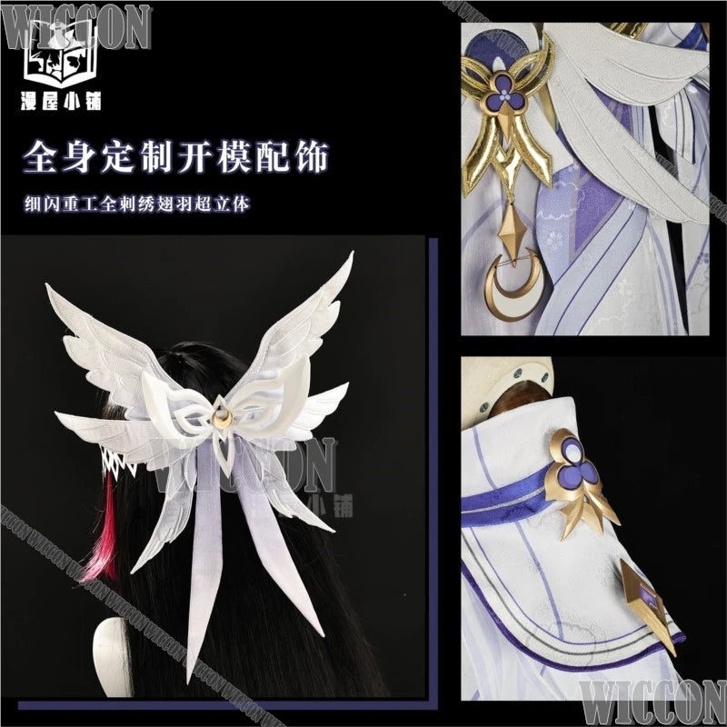 Damselette Columbina Game Genshin Impact Cosplay White Purple Dress Lolita Girl Woman Wig Headwear Halloween Cos Comic Con Suit