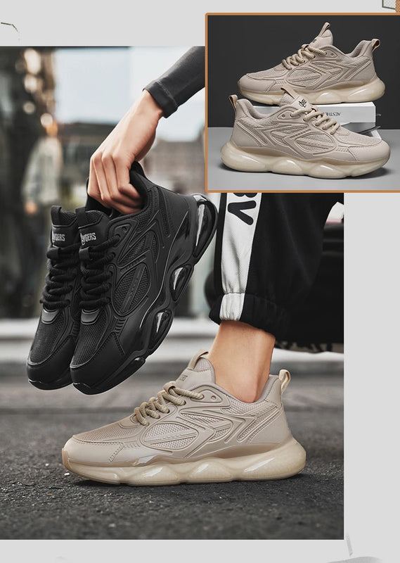 Men's Sports Shoes Trendy Flat Heel Low-top Soft-soled Round Toe Lace-up Large Size New High-quality Solid Color Running Shoes