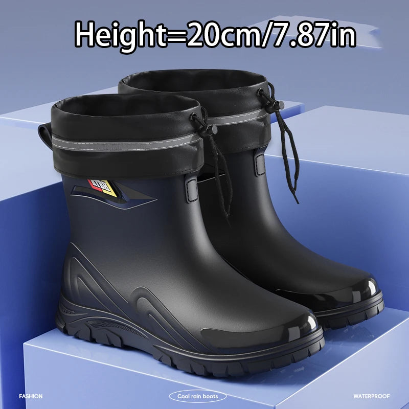 Outdoor Work British Style Anti Slip Waterproof Drawstring Drum Mouth Four Season Universal Men's Rain Boots