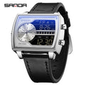 Sanda Men's Watch Fashionable Multifunctional Luminous Waterproof，Three Time Zones, Alarm Clock, Dual Display Electronic Watch