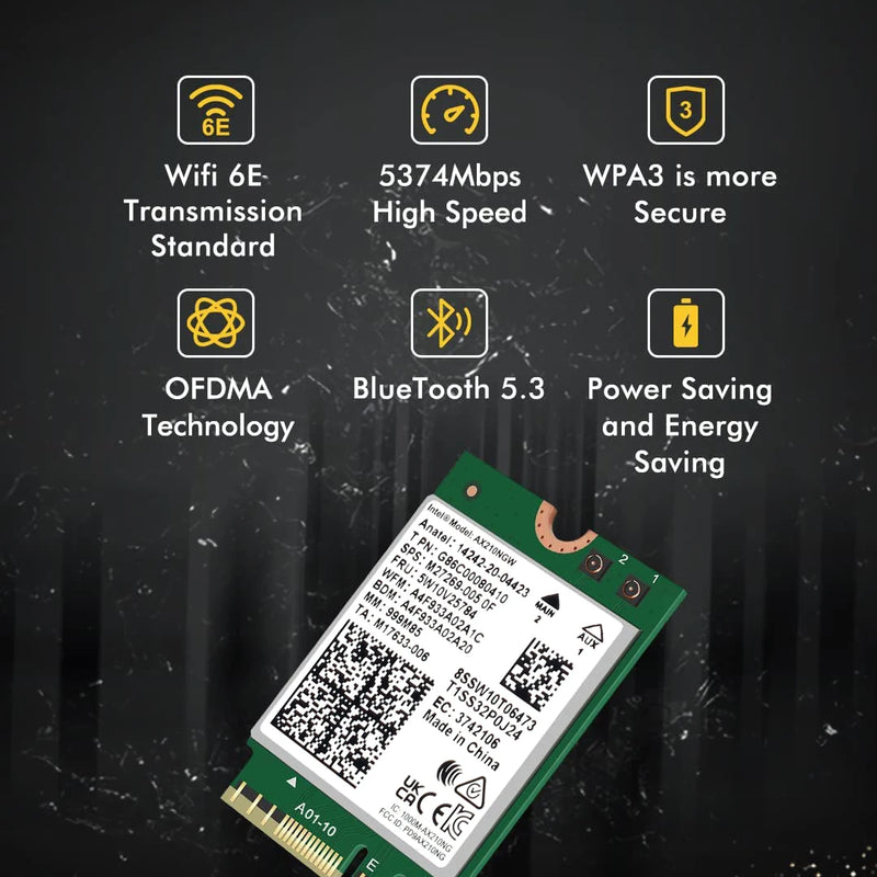 Dual Band AX210 Bluetooth 5.3 Wireless AX210NGW 2.4Gbps 802.11AX Wi - Fi 6 AX200 For Intel M.2 WiFi Card - Visuel 2 | SAMAG