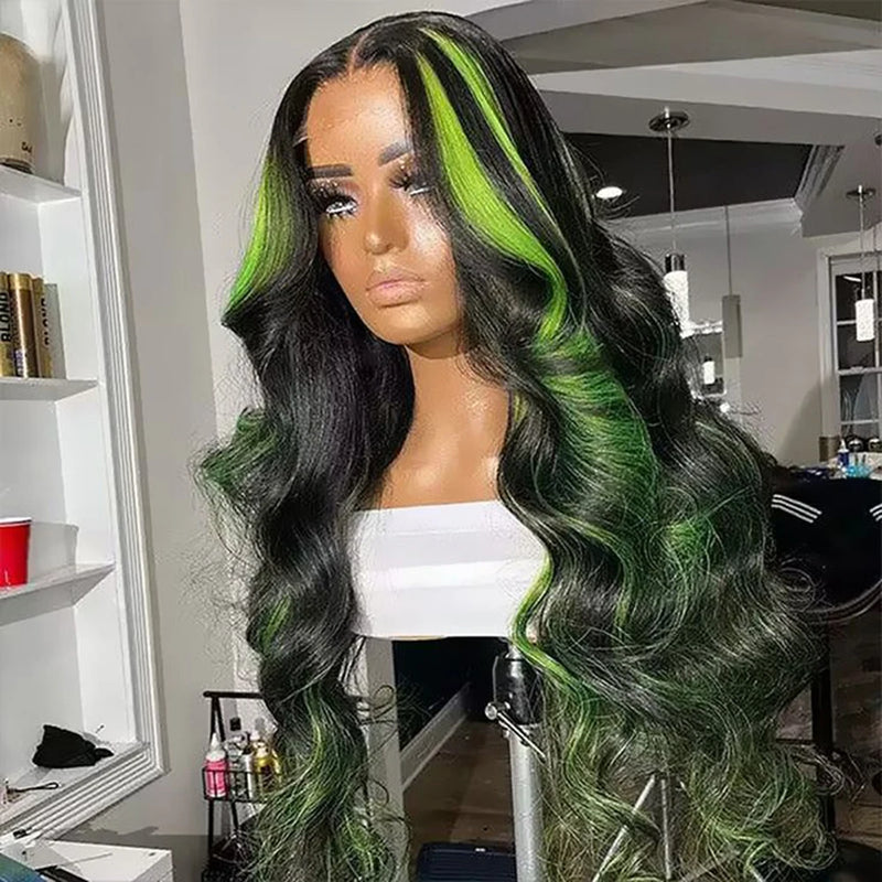 Red Black With Blonde Highlight 13X6 Lace Front Wig Body Wave Synthetic Glueless pre plucked With Baby Hair Lace Frontal Hair