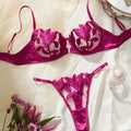 Floral Embroidery Sexy Lingerie Set Women Transparent Bralette Underwire Push Up Bra Panty 2 Piece Set