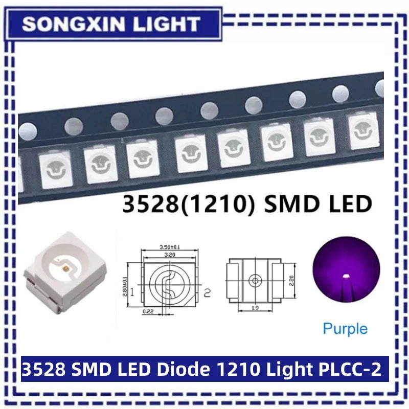 100pcs/lot 3528 1210 Diode SMD LED Diodes Kit Green RED WARM White ICE Blue Yellow Pink Purple-UV Orange rgb PLCC-2 High Quality