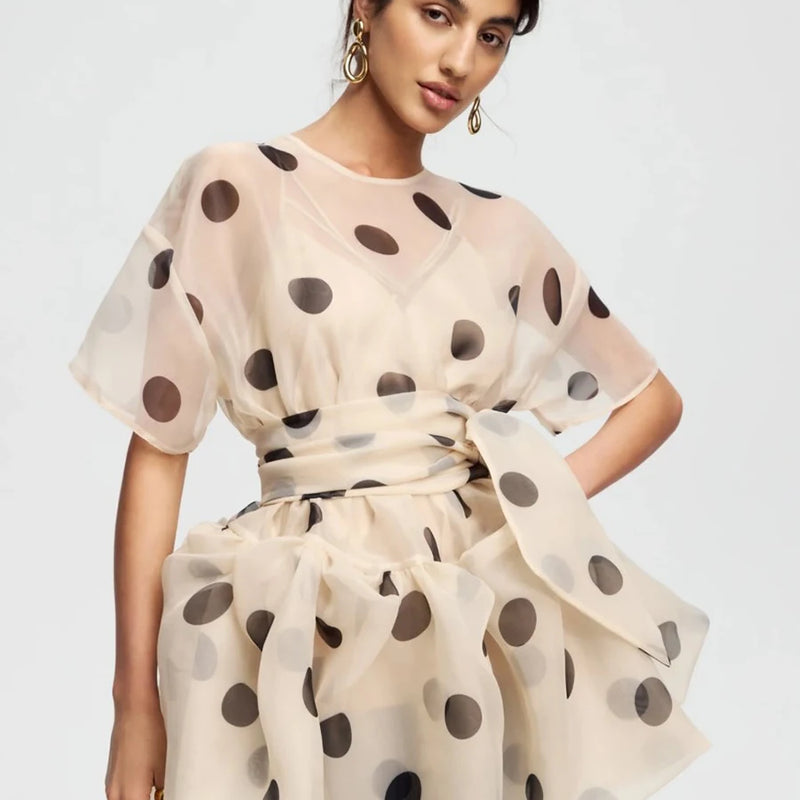 LIMO Women Sheer Organza Polka Dot Blouse Loose Short - View 6 | SAMAG