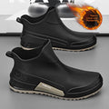Men's Winter Fleece Lined Short Rain Boots Waterproof Non Slip Work Kitchen Safety Black Rubber Boots Thickened Shoe Bottom