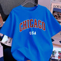 Chicago Usa Letter Printing T-Shirt Women Cotton Summer Short Sleeve Tops Comfortable Soft O-Neck T Shirt Casual Womans Clothes