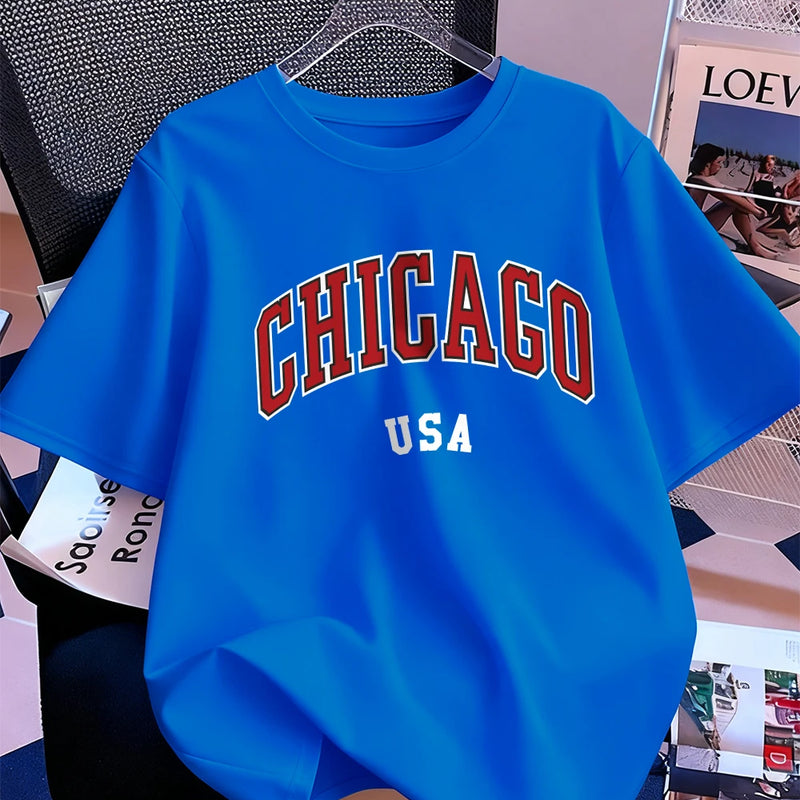 Chicago Usa Letter Printing T-Shirt Women Cotton Summer Short Sleeve Tops Comfortable Soft O-Neck T Shirt Casual Womans Clothes