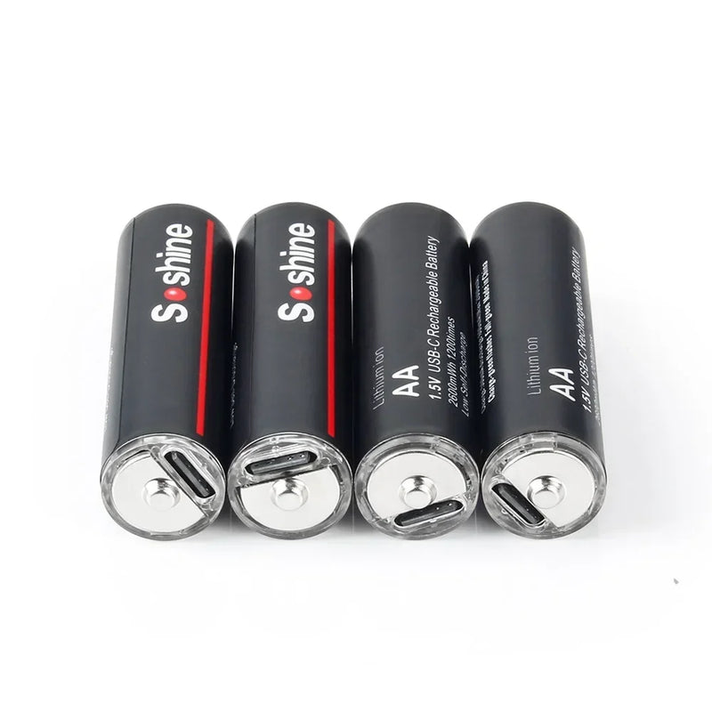 Soshine Original 2600mWh AA Rechargeable Batteries 2A 1.5V USB Lithium Battery Low Self-discharge1200 Times Cycle Li-ion Battery
