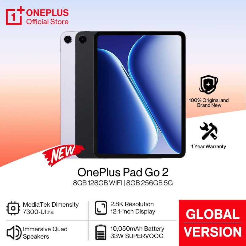 2026 New OnePlus Pad Go 2 Global Version Tablet 12.1" 2.8K 120Hz Display 10050mAh Battery MediaTek Dimensity 7300-Ultra