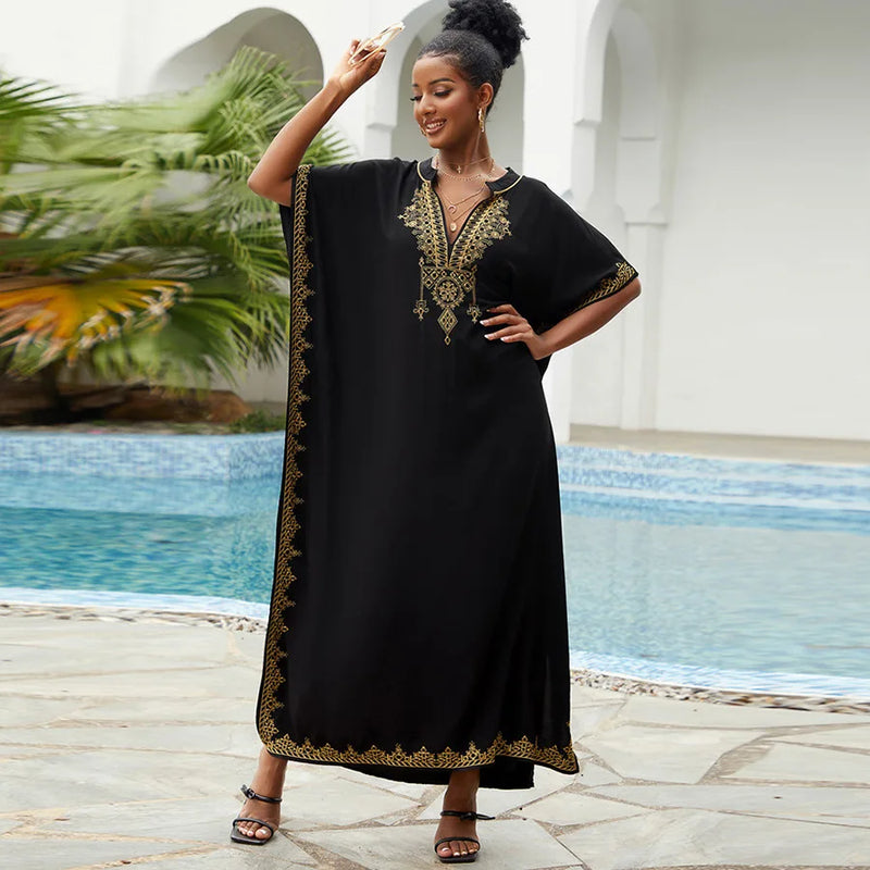 Kaftan Dresses Bathing Suit for Women Swimsuit Coverup Plus Size Beach Caftan Cover Ups for Swimwear Embroidery