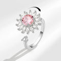 VENTFILLE 925 Sterling Silver Sunflower Diamond Zircon Rotatable Ring For Women Gift Relieve Stress Ring Jewelry Wholesale