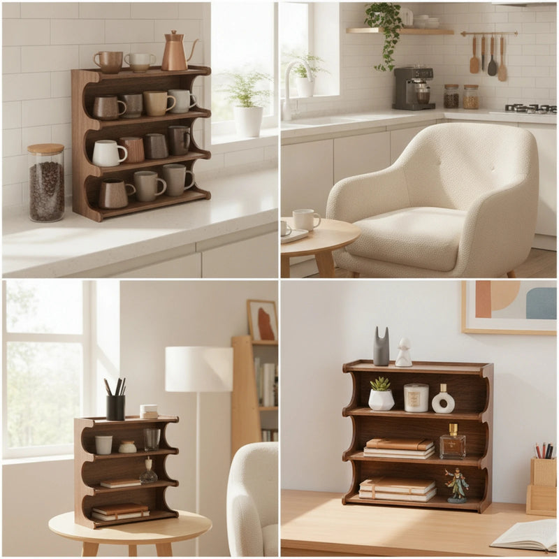 Mug Storage Shelf Elegant Cup Rack Desktop Double - Tier Coffee Display Space - Saving for Collectors - View 5 | SAMAG
