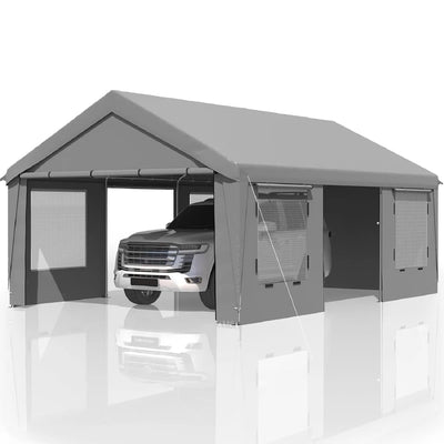 13x20 Ft Heavy Duty Carport with Roll - up Windows，Portable | SAMAG