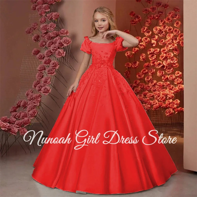 Elegant Flower Girl Dresses for Wedding Satin Beaded - View 13 | SAMAG