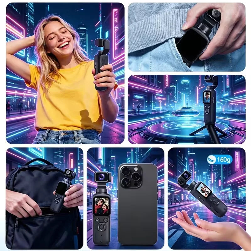 HJD-05 4K Action Camera 330° Face Tracking Gimbal Stabilizer 75MP Pixels WiFi Function Pocket Gimbal Camera for Vlog