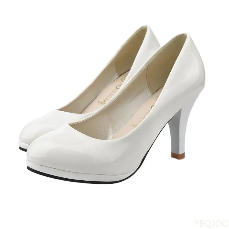 Women's New Fashion Shoes Ladies shallow mouth Leather shoes Elegant Round Toe High heels Female Wedding Party Pumps mujer