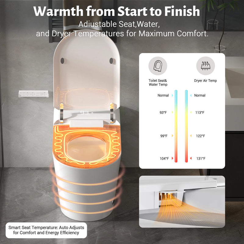 Smart Bidet Toilet Seat Heated Seat Self-Cleaning Nozzle Foam Shield Automatic Lid LED Display Remote Control for Kids Adults