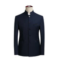 2026 New Men's Stand Collar Long Sleeve Suit Jacket, Asian Size Chinese-Style Slim-Fit Blazer in Dark Blue/Red/Grey/Black/White